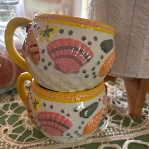 Temptations By Tara Seashell-Themed Design Ceramic Coffee Mug Nautical Set Of 2
